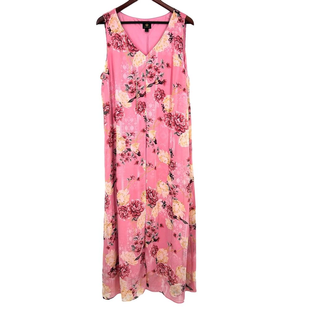 NEW NWT JM Collection Sz XL Pink Tropical Long Summer Dress Floral Sleeveless